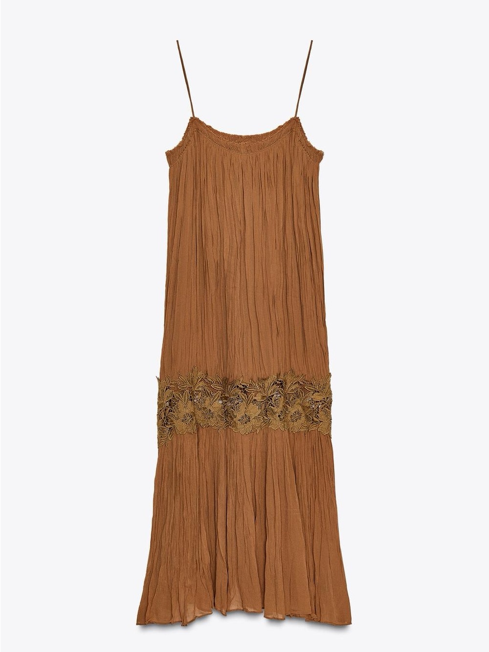 Zara ZW Collection Wrinkled Embroidered Dress in Brown - Picture 2 of 7